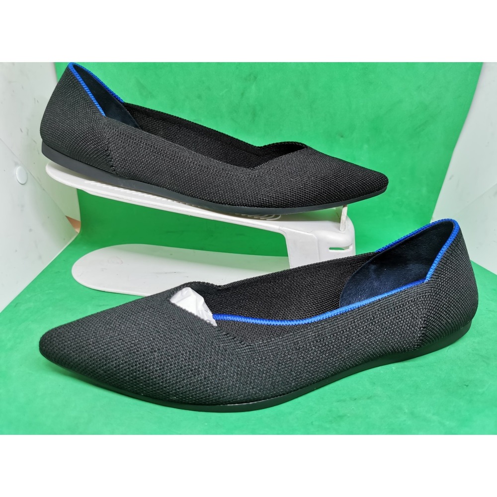Rothy's The Point Flats Womens Slip On Black Blue Knit Pointed Toe Size 9.5